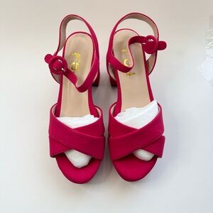 Size 8 FSJ Women Peep Toe Chunky High Heels Platform Sandals Hot Pink